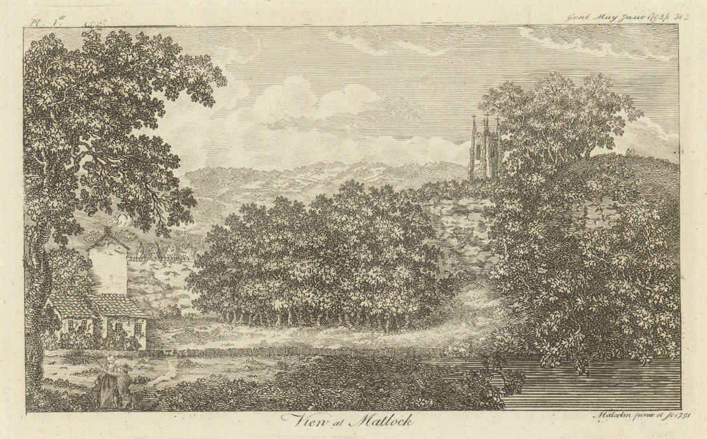 View at Matlock Derbyshire. Gent's Mag 1793 old antique vintage print picture